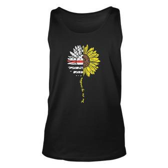 Womens Sunflower Thin Red Line Us Flag Sunshine Firefighter Tank Top | Mazezy