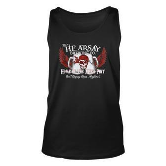Thats Hearsay Brewing Co Home Of The Mega Pint Funny Skull Unisex Tank Top | Mazezy