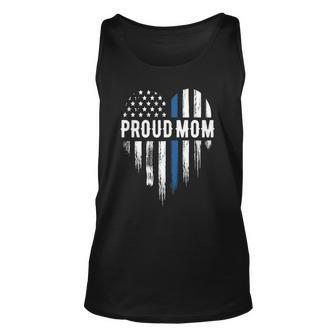 Thin Blue Line Heart Proud Mom Police Unisex Tank Top | Mazezy