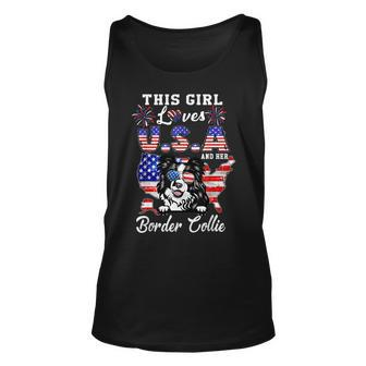 This Girl Loves Usa And Her Dog 4Th Of July Border Collie Unisex Tank Top - Seseable
