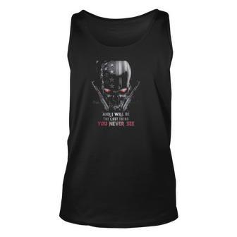 Threaten My And I Will Be The Last Thing You Never See Gun And Skull American Flag Tank Top | Mazezy