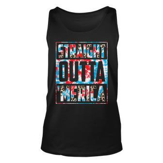 Tie Dye Straight Outta Merica American Flag 4Th Of July Unisex Tank Top - Seseable