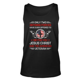 Two Defining Forces Jesus Christ & The American Veteran Unisex Tank Top | Mazezy DE