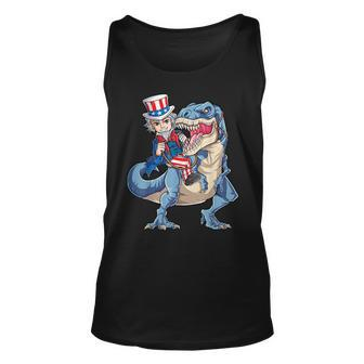 Uncle Sam Dinosaur T 4Th Of July T Rex Kids Boys Gifts Unisex Tank Top - Seseable