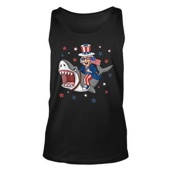 Uncle Sam Riding Shark 4Th Of July Patriotic Boys Kids Funny Unisex Tank Top - Seseable