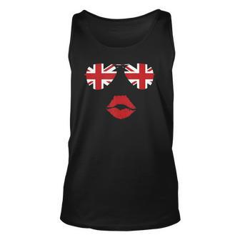 United Kingdom Flag Lips Sunglasses Union Jack Gift Unisex Tank Top | Mazezy
