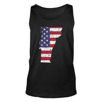 Vermont Map State American Flag 4Th Of July Pride Tee Unisex Tank Top | Mazezy