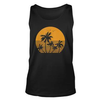 Vintage Birds Sunset Beach Palm Trees Unisex Tank Top | Mazezy