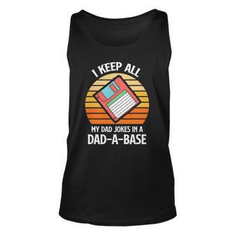 Mens Vintage Fathers Day I Keep All My Dad Jokes In A Dad A Base Tank Top | Mazezy