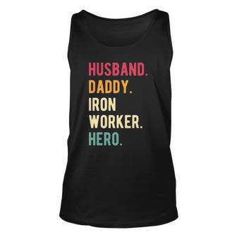 Mens Vintage Husband Daddy Iron Worker Hero Fathers Day Tank Top | Mazezy