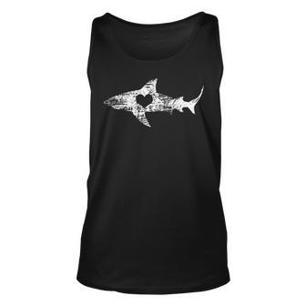 Vintage Shark Silhouette Hammerhead Shark Tiger Shark Heart 158 Trending Shirt Unisex Tank Top | Favorety