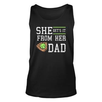 Vintage She Gets It From Her Dad Daughter Father Baseball Unisex Tank Top | Mazezy