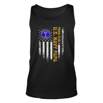 Vintage Usa American Flag Proud To Be Us Navy Papa Military Unisex Tank Top | Mazezy