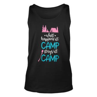 What Happens At Camp Stays At Camp Shirt Kids Camping Pink Unisex Tank Top - Monsterry