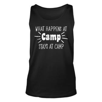 What Happens At Camp Stays Shirt Funny Men Women Camping Unisex Tank Top - Monsterry