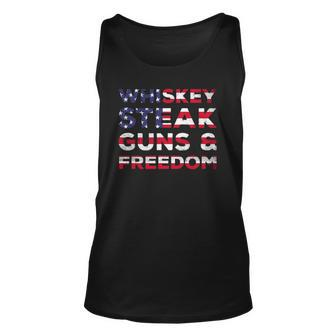 Whiskey Steak Guns & Freedom Usa Flag Bourbon Patriotic Usa Unisex Tank Top | Mazezy