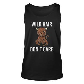 Wild Hair Dont Care Funny Highland Cow Heifer Cattle Unisex Tank Top | Mazezy