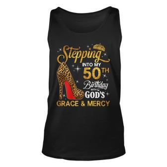 Womens 50Th Birthday Leopard Shoes Stepping Into My 50Th Bday Unisex Tank Top - Seseable