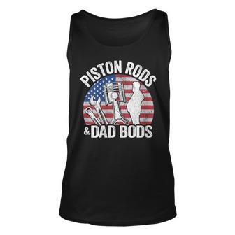 Womens American Flag Mechanic 4Th Of July Piston Rods And Dad Bods Unisex Tank Top - Seseable