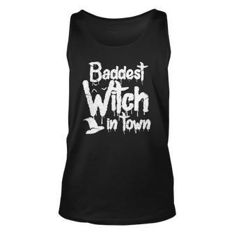 Womens Baddest Witch In Town Funny Halloween Witches Unisex Tank Top | Mazezy