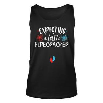 Womens Expecting A Little Firecracker Funny 4Th Of July Pregnant Unisex Tank Top - Seseable