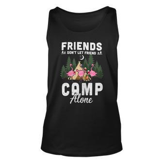 Womens Friends Dont Let Friends Camp Alone Wine Camping Flamingo T Shirt Unisex Tank Top - Monsterry