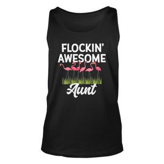 Womens Funny Aunt Flockin Awesome Flamingo Pun Unisex Tank Top | Mazezy