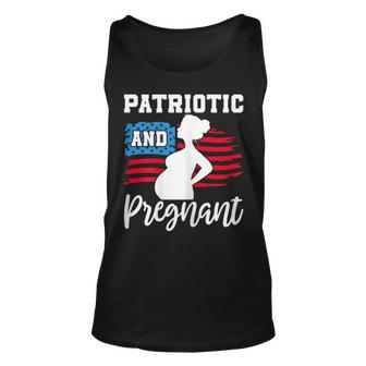 Womens Patriotic And Pregnant Baby Reveal 4Th Of July Pregnancy Unisex Tank Top - Seseable