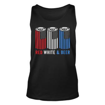 Womens Red White & Beer 4Th Of July Wine Red White Blue Beer Unisex Tank Top - Seseable