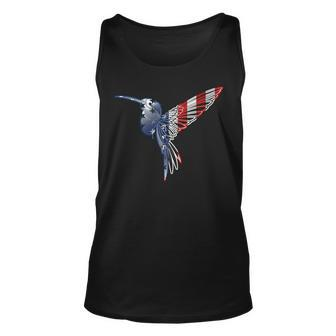 Womens Usa American Flag Dot Art Cute Bird Hummingbird 4Th Of July V2 Unisex Tank Top - Seseable