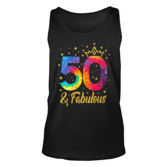 Womens Women 50 & Fabulous Happy 50Th Birthday Crown Tie Dye Unisex Tank Top - Seseable