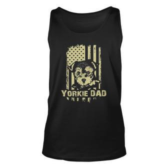 Yorkie Dad Cool Proud American Flag Fathers Day Gift Unisex Tank Top | Mazezy
