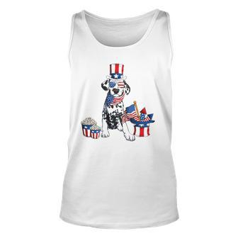 4Th Of July Dalmatian With American Flag Sunglasses Unisex Tank Top | Mazezy