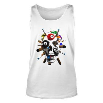 8 Ball Skull Pool Cues For Billiards & Eight Ball Players Unisex Tank Top | Mazezy