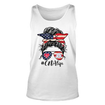 American Cna Life Messy Bun Usa Flag 4Th Of July Unisex Tank Top - Seseable