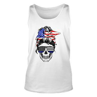 American Flag Skull Mom Patriotic 4Th Of July Police Unisex Tank Top | Mazezy