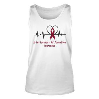 Arteriovenous Malformation Awareness Heartbeat Burgundy Ribbon Arteriovenous Malformation Support Arteriovenous Malformation Awareness Unisex Tank Top - Monsterry UK