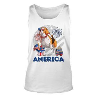 Beagle American Flag Sunglasses 708 Shirt Unisex Tank Top | Favorety