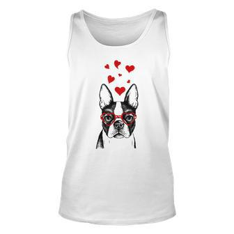 Boston Terrier Heart Glasses Funny Cute Dog Valentines Day Unisex Tank Top - Thegiftio UK