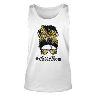 Cheer Mom Leopard Messy Bun Cheerleader Funny Mothers Day V2 Unisex Tank Top - Seseable