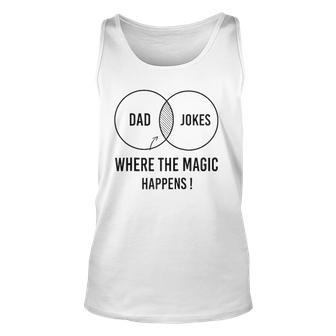Dad Jokes Where The Magic Happens Fathers Day Raglan Baseball Tank Top | Mazezy