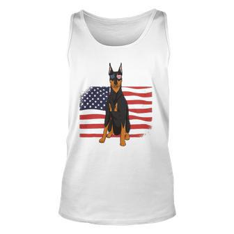 Doberman Dad & Mom American Flag 4Th Of July Usa Funny Dog Unisex Tank Top | Mazezy
