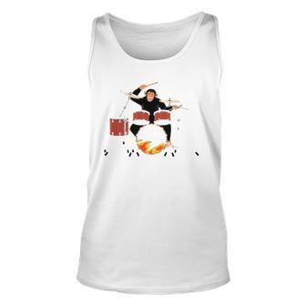 Drumming Monkey Heavy Metal Drums With Flames Funny Unisex Tank Top | Mazezy