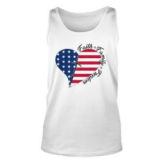 Faith Family Freedom American Flag Heart 4Th Of July Unisex Tank Top | Mazezy