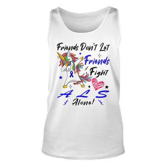 Friends Dont Let Friends Fight Als Alone Unicorn Blue Ribbon Amyotrophic Lateral Sclerosis Support Als Awareness Unisex Tank Top | Favorety UK