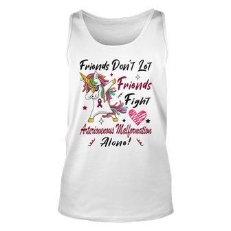 Friends Dont Let Friends Fight Arteriovenous Malformation Alone Unicorn Burgundy Ribbon Arteriovenous Malformation Support Arteriovenous Malformation Awareness Unisex Tank Top | Favorety