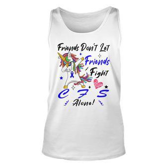 Friends Dont Let Friends Fight Chronic Fatigue Syndrome Cfs Alone Unicorn Blue Ribbon Chronic Fatigue Syndrome Support Cfs Awareness Unisex Tank Top | Favorety UK