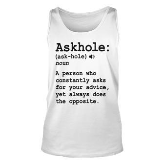 Funny Askhole Definition Dictionary Word Gag Sarcastic V3 Unisex Tank Top | Favorety CA