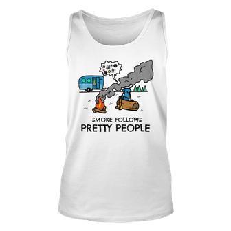 Funny Camping Fire Fact Smoke Follows 50 Shirt Unisex Tank Top | Favorety DE