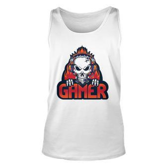 Gaming Headset Design With Skull Unisex Tank Top | Mazezy